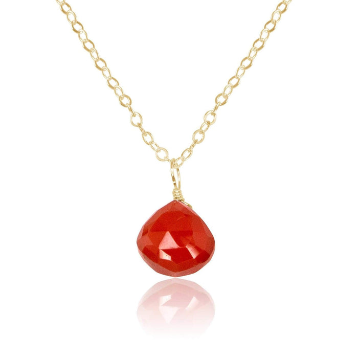 Tiny Carnelian Teardrop Crystal Necklace - Tiny Carnelian Teardrop Crystal Necklace - 14k Gold Fill / Cable - Luna Tide Handmade Crystal Jewellery