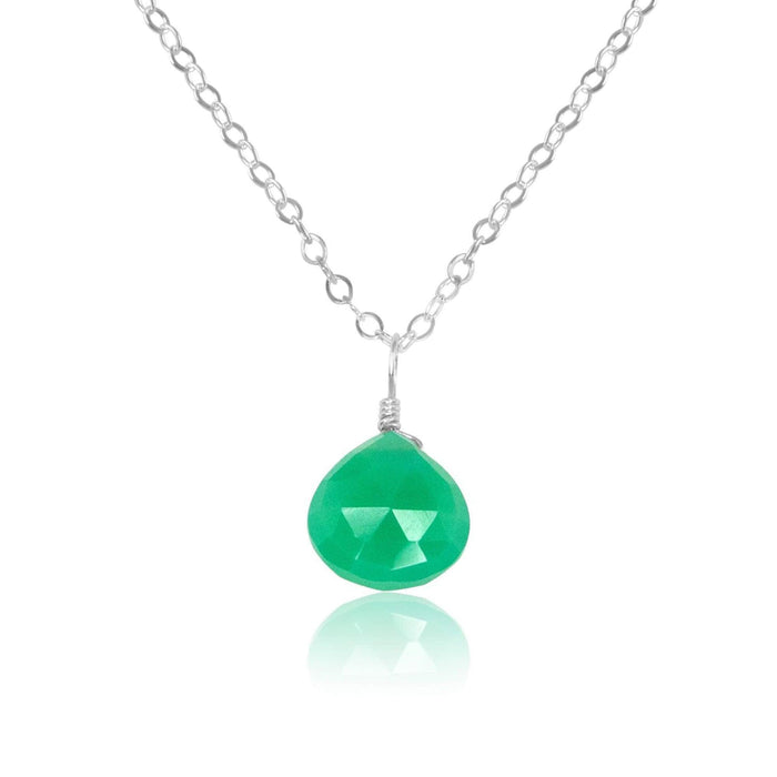 Tiny Chrysoprase Teardrop Crystal Necklace - Tiny Chrysoprase Teardrop Crystal Necklace - Sterling Silver / Cable - Luna Tide Handmade Crystal Jewellery