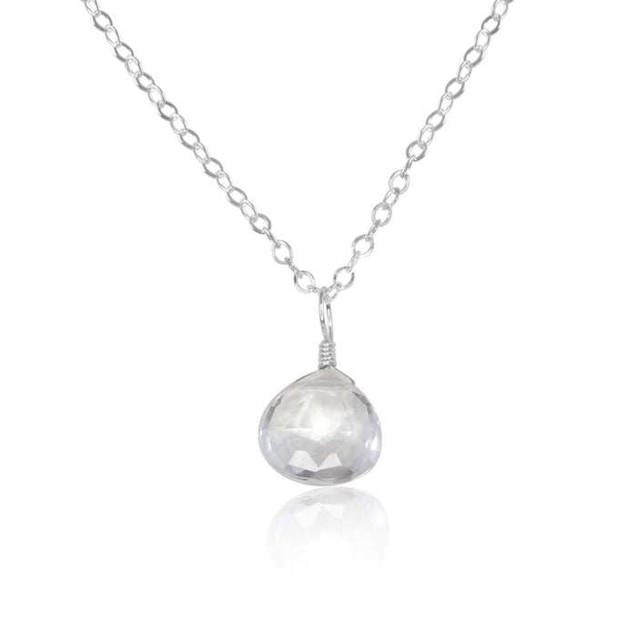 Tiny Crystal Quartz Teardrop Necklace - Tiny Crystal Quartz Teardrop Necklace - Sterling Silver / Cable - Luna Tide Handmade Crystal Jewellery