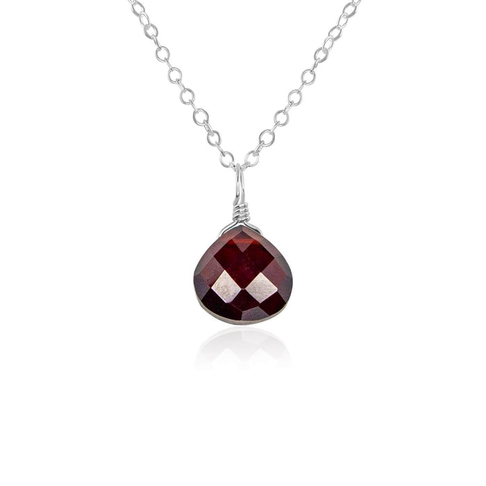 Tiny Garnet Teardrop Necklace - Tiny Garnet Teardrop Necklace - Sterling Silver / Cable - Luna Tide Handmade Crystal Jewellery