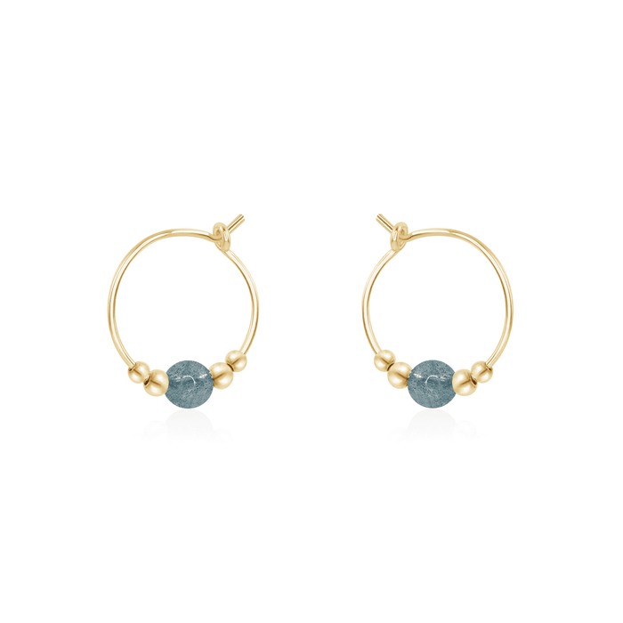 Tiny Labradorite Gemstone Bead Hoop Earrings - Tiny Labradorite Gemstone Bead Hoop Earrings - 14k Gold Fill - Luna Tide Handmade Crystal Jewellery