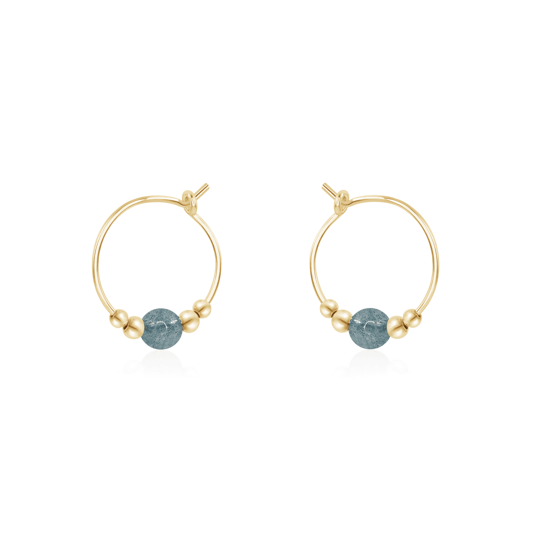 Tiny Labradorite Gemstone Bead Hoop Earrings - Tiny Labradorite Gemstone Bead Hoop Earrings - 14k Gold Fill - Luna Tide Handmade Crystal Jewellery