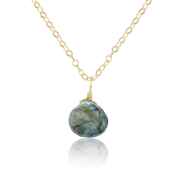 Tiny Labradorite Teardrop Crystal Necklace - Tiny Labradorite Teardrop Crystal Necklace - 14k Gold Fill / Cable - Luna Tide Handmade Crystal Jewellery