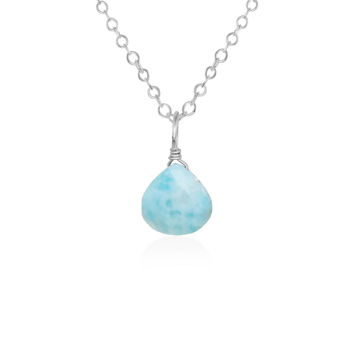 Tiny Larimar Teardrop Crystal Necklace - Tiny Larimar Teardrop Crystal Necklace - Sterling Silver / Cable - Luna Tide Handmade Crystal Jewellery