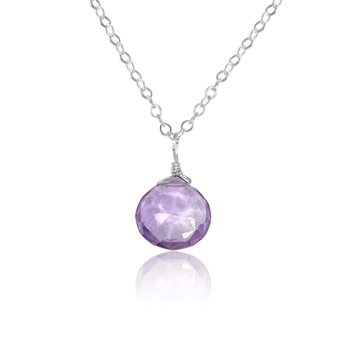 Tiny Pink Amethyst Teardrop Crystal Necklace - Tiny Pink Amethyst Teardrop Crystal Necklace - Sterling Silver / Cable - Luna Tide Handmade Crystal Jewellery