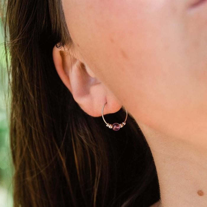 Tiny Purple Amethyst Bead Hoop Earrings - Tiny Purple Amethyst Bead Hoop Earrings - Sterling Silver - Luna Tide Handmade Crystal Jewellery