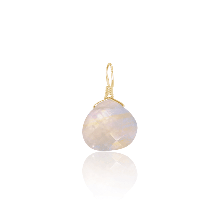 Tiny Rainbow Moonstone Teardrop Gemstone Pendant - Tiny Rainbow Moonstone Teardrop Gemstone Pendant - 14k Gold Fill - Luna Tide Handmade Crystal Jewellery