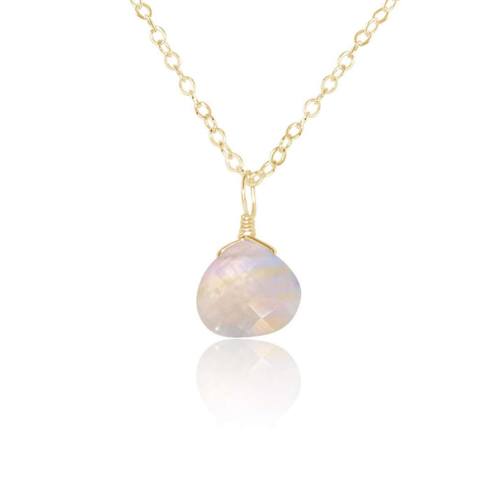 Tiny Rainbow Moonstone Teardrop Crystal Necklace - Tiny Rainbow Moonstone Teardrop Crystal Necklace - 14k Gold Fill / Cable - Luna Tide Handmade Crystal Jewellery