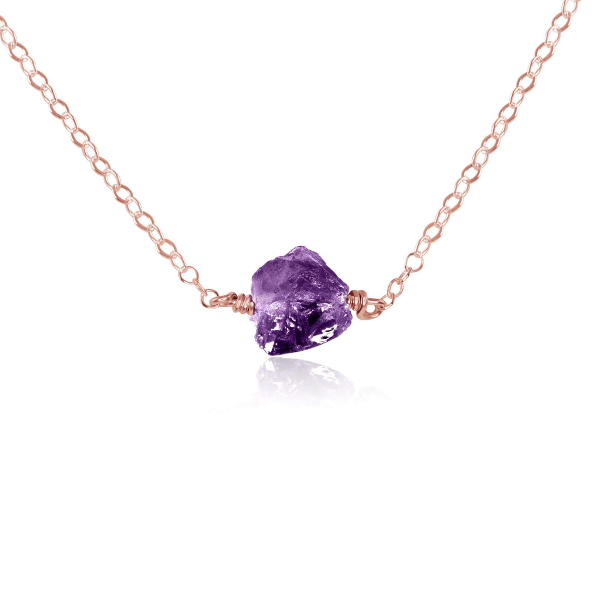 Tiny Raw Amethyst Crystal Nugget Necklace - Tiny Raw Amethyst Crystal Nugget Necklace - 14k Rose Gold Fill - Luna Tide Handmade Crystal Jewellery