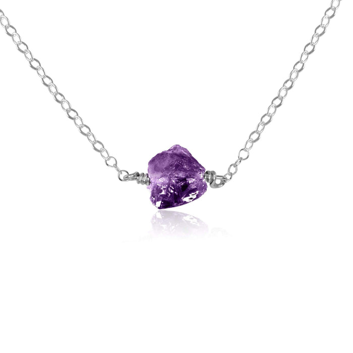 Tiny Raw Amethyst Crystal Nugget Necklace - Tiny Raw Amethyst Crystal Nugget Necklace - Sterling Silver - Luna Tide Handmade Crystal Jewellery