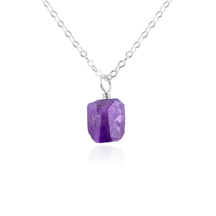 Tiny Raw Amethyst Pendant Necklace - Tiny Raw Amethyst Pendant Necklace - Sterling Silver / Cable - Luna Tide Handmade Crystal Jewellery