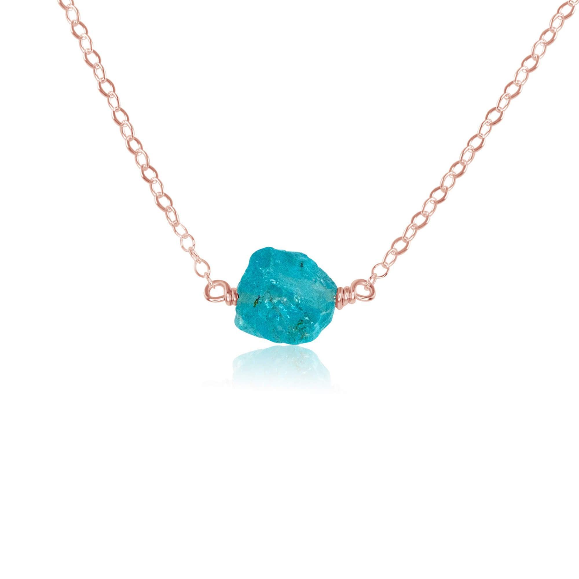 Tiny Raw Apatite Crystal Nugget Necklace - Tiny Raw Apatite Crystal Nugget Necklace - 14k Rose Gold Fill - Luna Tide Handmade Crystal Jewellery