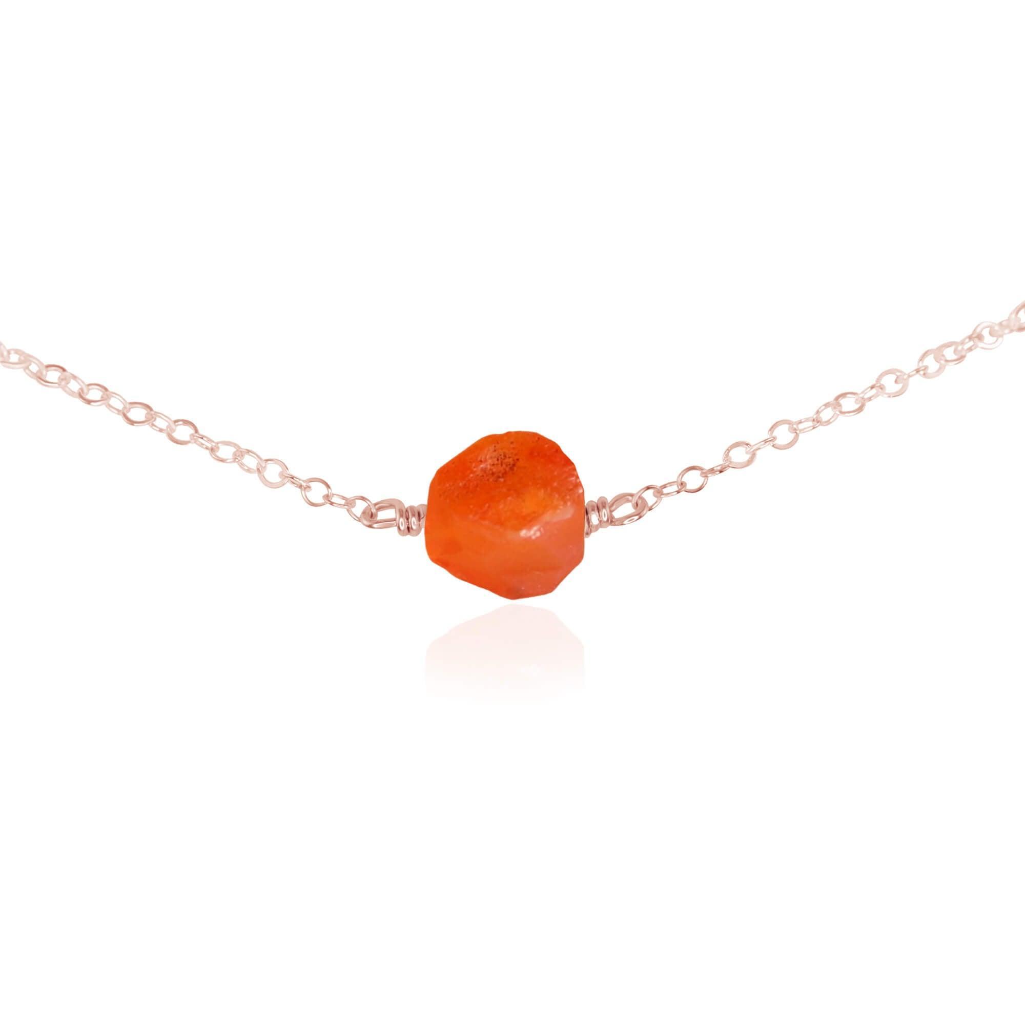 Tiny Raw Carnelian Crystal Nugget Choker - Tiny Raw Carnelian Crystal Nugget Choker - 14k Rose Gold Fill - Luna Tide Handmade Crystal Jewellery