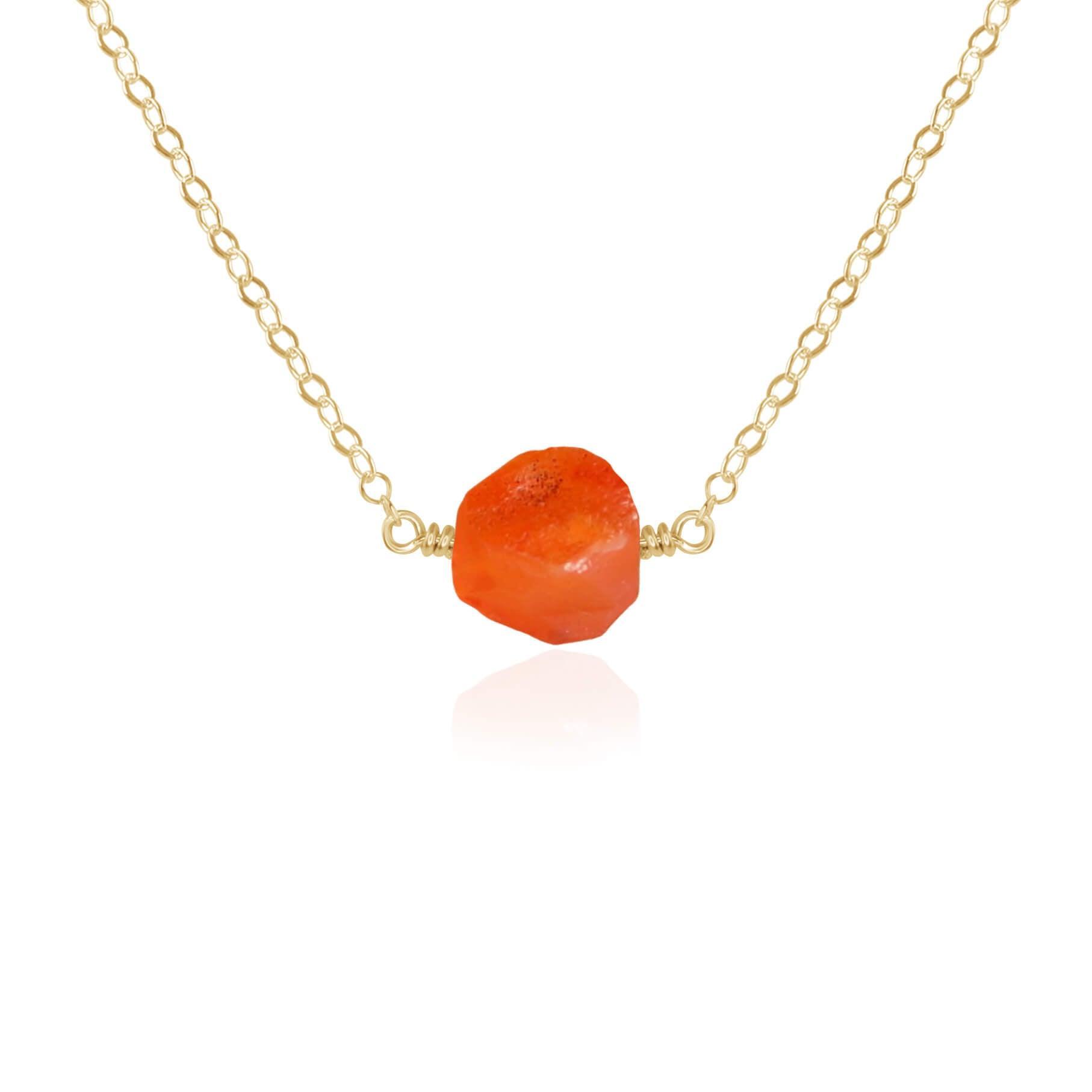 Tiny Raw Carnelian Crystal Nugget Necklace - Tiny Raw Carnelian Crystal Nugget Necklace - 14k Gold Fill - Luna Tide Handmade Crystal Jewellery