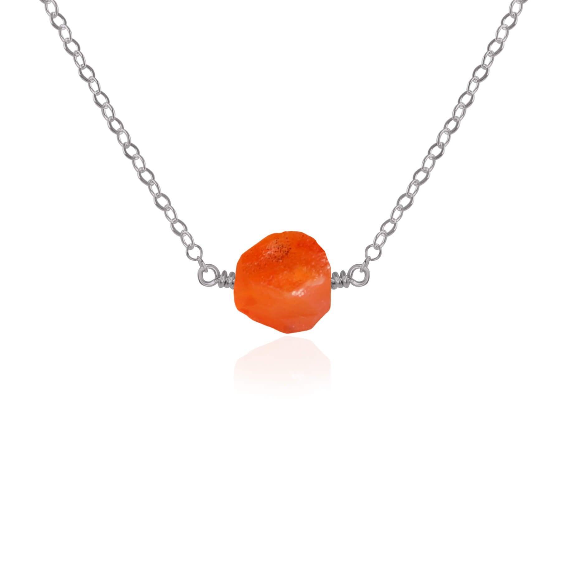 Tiny Raw Carnelian Crystal Nugget Necklace - Tiny Raw Carnelian Crystal Nugget Necklace - Stainless Steel - Luna Tide Handmade Crystal Jewellery