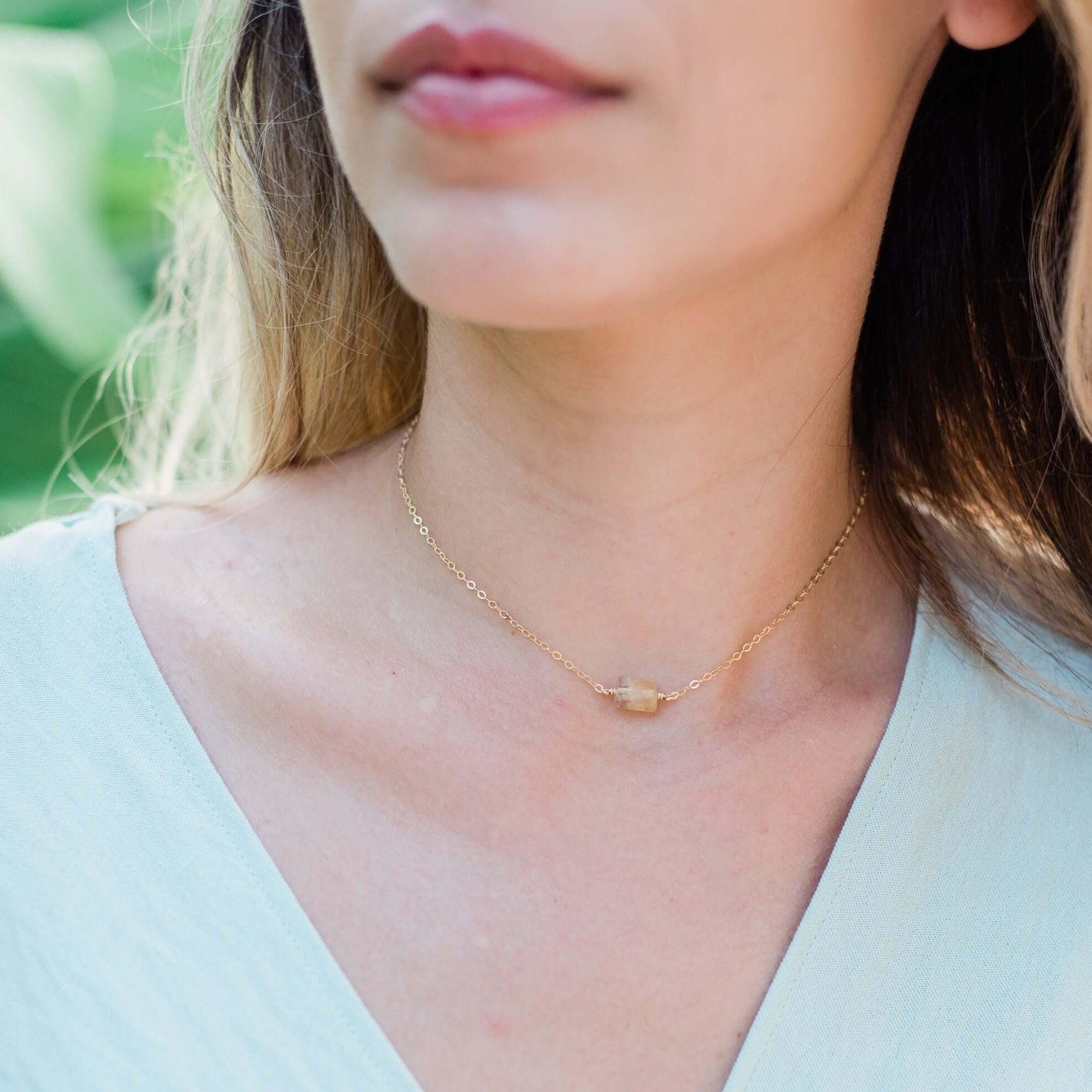 Tiny Raw Citrine Crystal Nugget Choker - Tiny Raw Citrine Crystal Nugget Choker - 14k Gold Fill - Luna Tide Handmade Crystal Jewellery