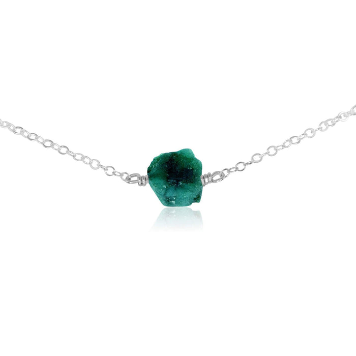 Tiny Raw Emerald Crystal Nugget Choker - Tiny Raw Emerald Crystal Nugget Choker - Sterling Silver - Luna Tide Handmade Crystal Jewellery