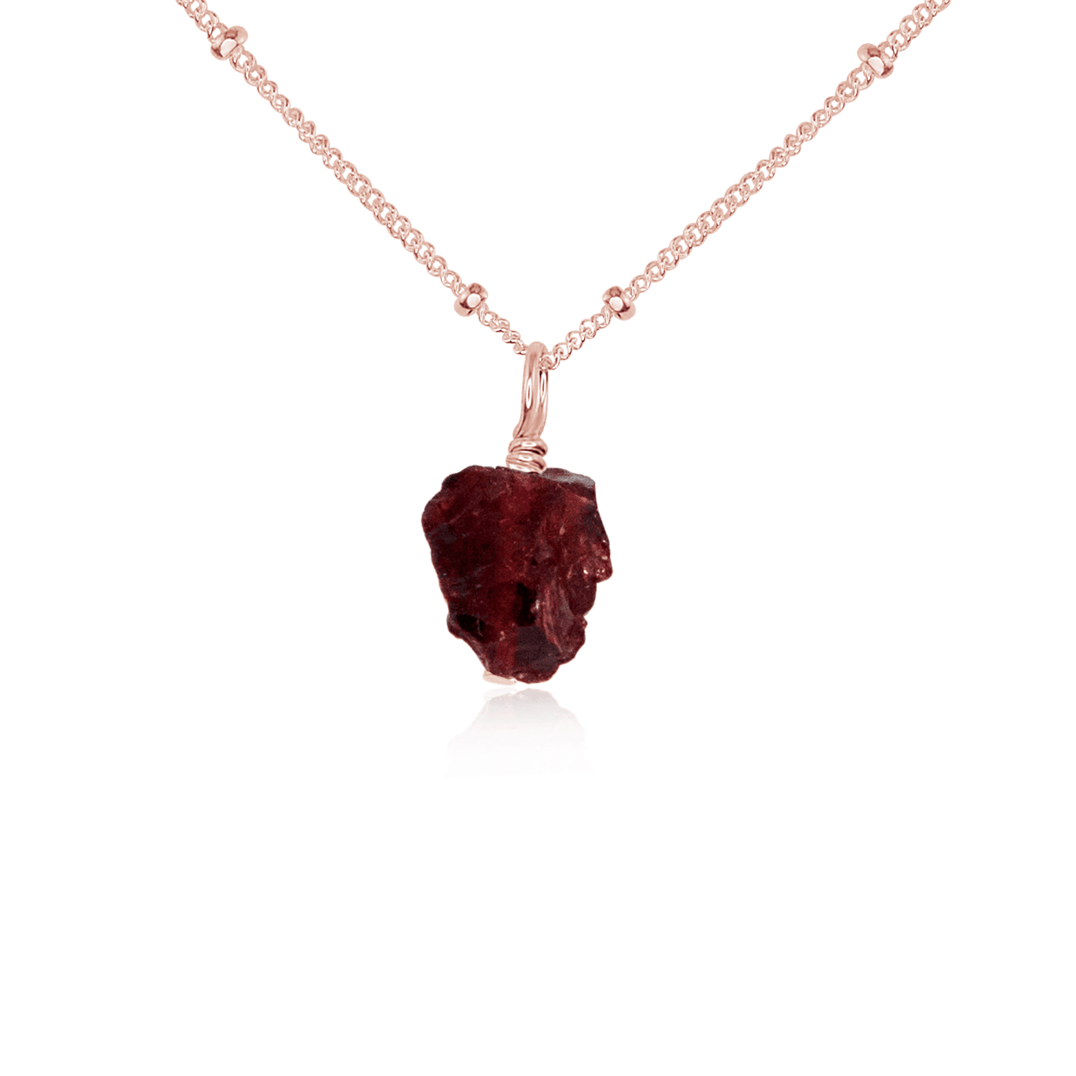 Tiny Raw Garnet Pendant Necklace - Tiny Raw Garnet Pendant Necklace - 14k Rose Gold Fill / Satellite - Luna Tide Handmade Crystal Jewellery
