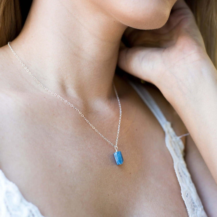 Tiny Raw Kyanite Pendant Necklace - Tiny Raw Kyanite Pendant Necklace - Sterling Silver / Cable - Luna Tide Handmade Crystal Jewellery