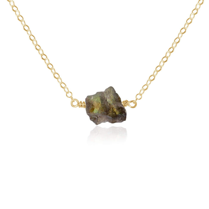 Tiny Raw Labradorite Crystal Nugget Necklace - Tiny Raw Labradorite Crystal Nugget Necklace - 14k Gold Fill - Luna Tide Handmade Crystal Jewellery
