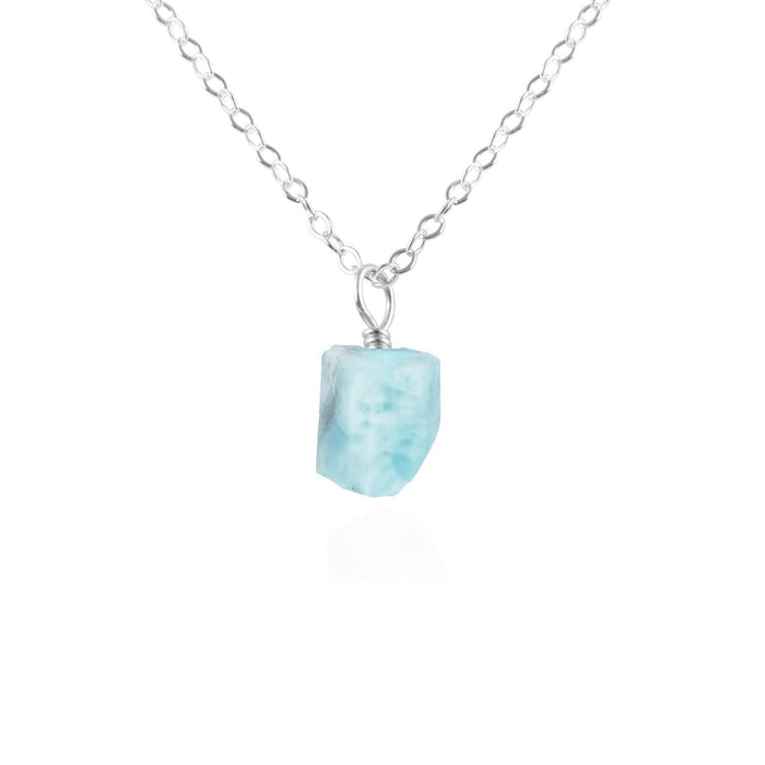 Tiny Raw Larimar Pendant Necklace - Tiny Raw Larimar Pendant Necklace - Sterling Silver / Cable - Luna Tide Handmade Crystal Jewellery