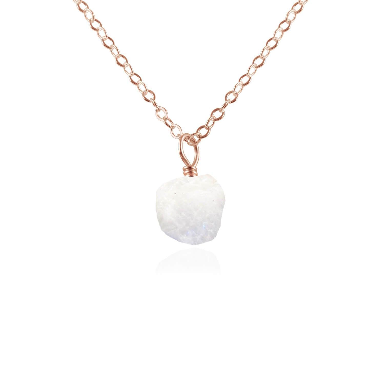 Tiny Raw Rainbow Moonstone Pendant Necklace - Tiny Raw Rainbow Moonstone Pendant Necklace - 14k Rose Gold Fill / Cable - Luna Tide Handmade Crystal Jewellery