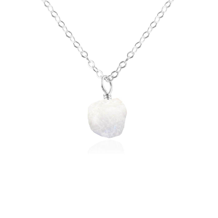 Tiny Raw Rainbow Moonstone Pendant Necklace - Tiny Raw Rainbow Moonstone Pendant Necklace - Sterling Silver / Cable - Luna Tide Handmade Crystal Jewellery