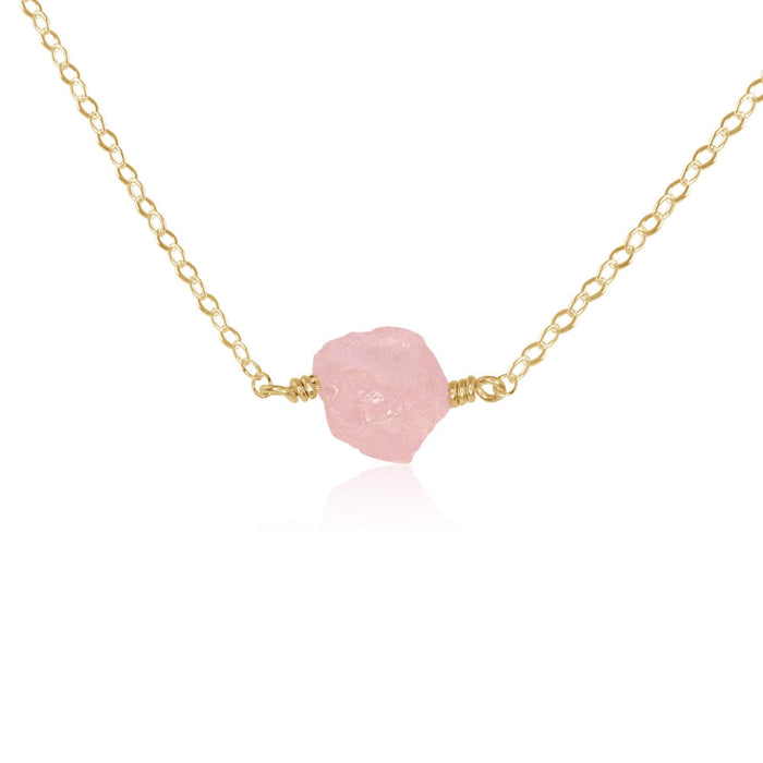 Tiny Raw Rose Quartz Crystal Nugget Necklace - Tiny Raw Rose Quartz Crystal Nugget Necklace - 14k Gold Fill - Luna Tide Handmade Crystal Jewellery
