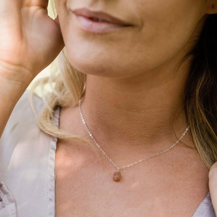 Tiny Raw Sunstone Pendant Necklace - Tiny Raw Sunstone Pendant Necklace - Sterling Silver / Cable - Luna Tide Handmade Crystal Jewellery