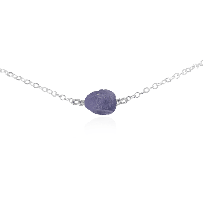 Tiny Raw Tanzanite Crystal Nugget Choker - Tiny Raw Tanzanite Crystal Nugget Choker - Sterling Silver - Luna Tide Handmade Crystal Jewellery