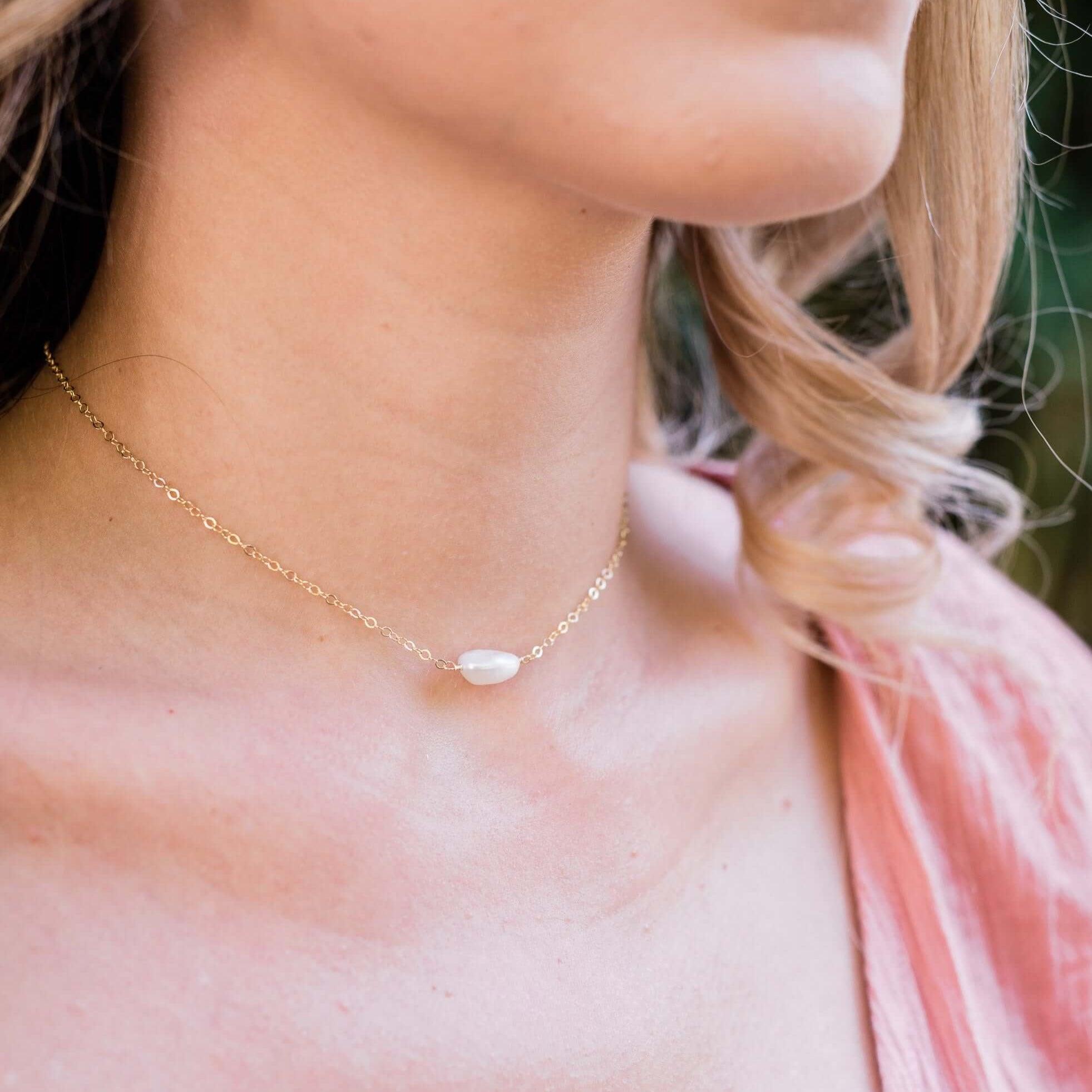 Tiny Raw White Freshwater Pearl Crystal Nugget Choker - Tiny Raw White Freshwater Pearl Crystal Nugget Choker - 14k Gold Fill - Luna Tide Handmade Crystal Jewellery
