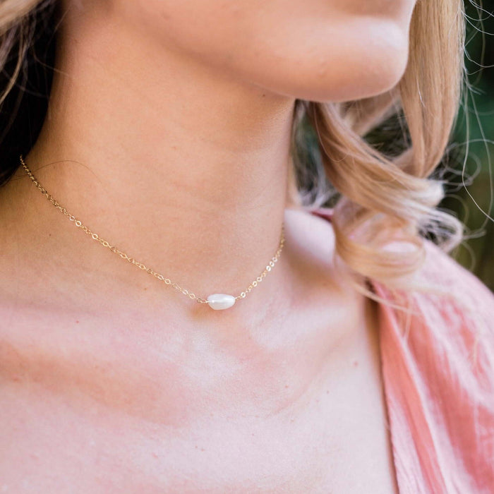 Tiny Raw White Freshwater Pearl Crystal Nugget Choker - Tiny Raw White Freshwater Pearl Crystal Nugget Choker - 14k Gold Fill - Luna Tide Handmade Crystal Jewellery