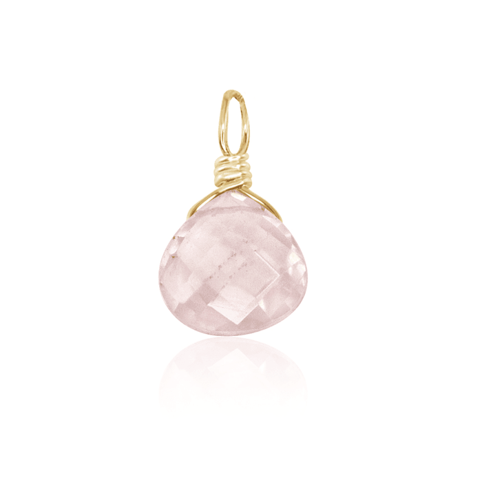 Tiny Rose Quartz Teardrop Gemstone Pendant - Tiny Rose Quartz Teardrop Gemstone Pendant - 14k Gold Fill - Luna Tide Handmade Crystal Jewellery