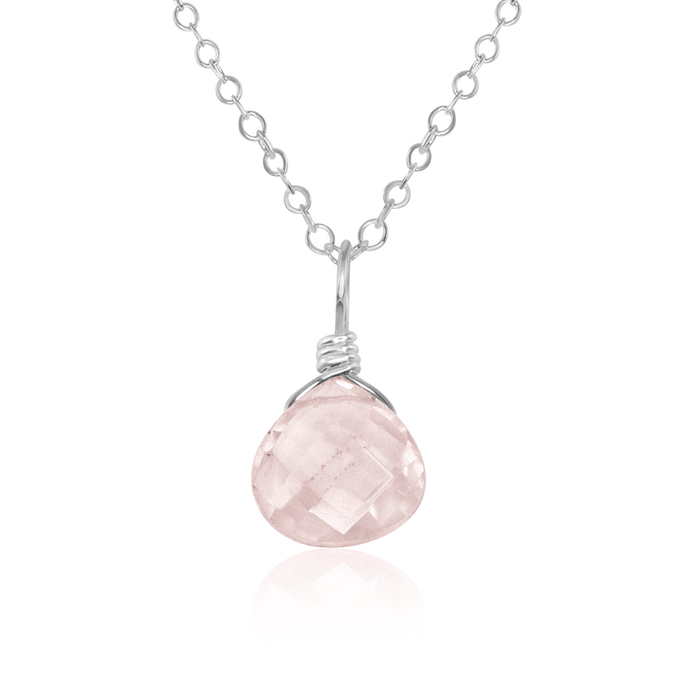 Tiny Rose Quartz Teardrop Crystal Necklace - Tiny Rose Quartz Teardrop Crystal Necklace - Sterling Silver / Cable - Luna Tide Handmade Crystal Jewellery