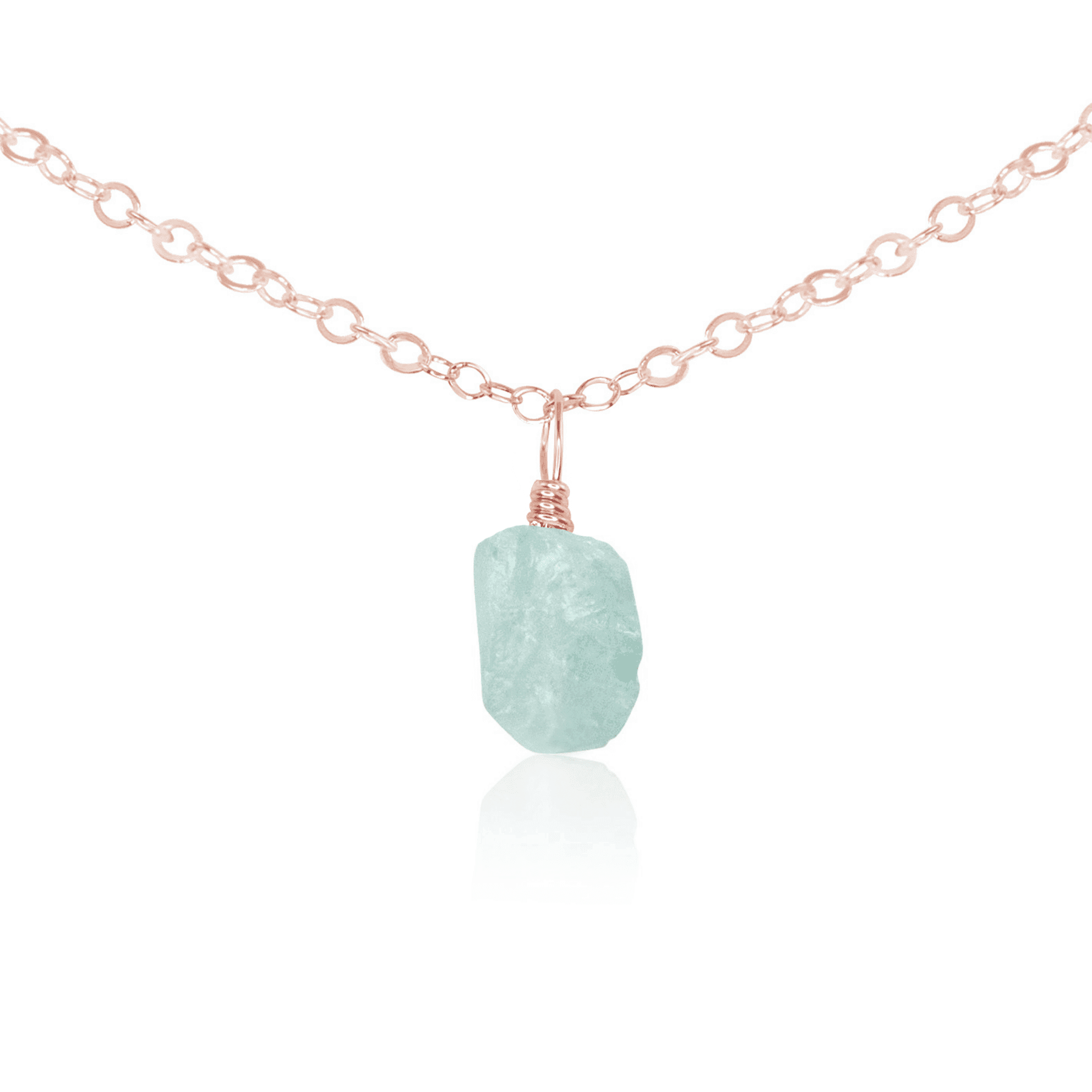 Tiny Rough Aquamarine Gemstone Pendant Choker - Tiny Rough Aquamarine Gemstone Pendant Choker - 14k Rose Gold Fill / Cable - Luna Tide Handmade Crystal Jewellery