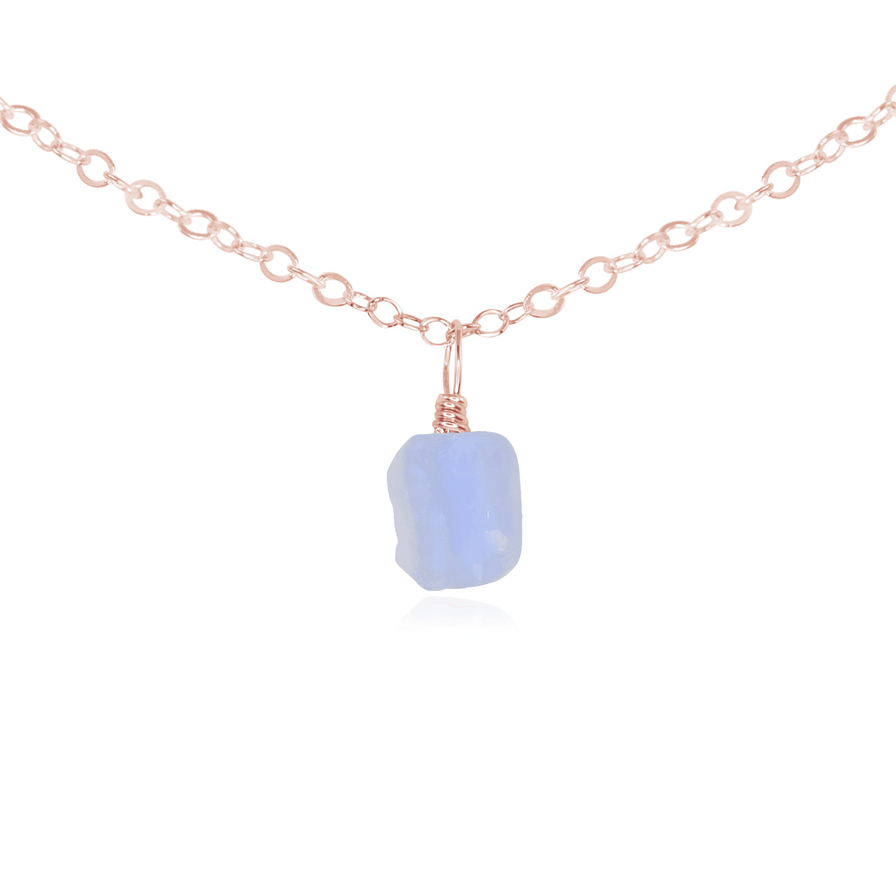 Tiny Rough Blue Lace Agate Gemstone Pendant Choker - Tiny Rough Blue Lace Agate Gemstone Pendant Choker - 14k Rose Gold Fill / Cable - Luna Tide Handmade Crystal Jewellery