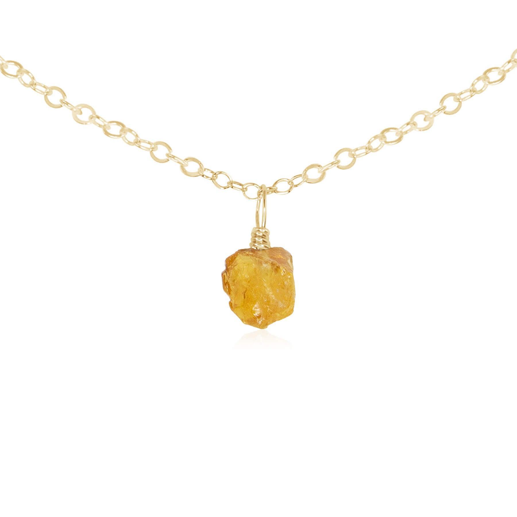 Tiny Rough Citrine Gemstone Pendant Choker - Tiny Rough Citrine Gemstone Pendant Choker - 14k Gold Fill / Cable - Luna Tide Handmade Crystal Jewellery