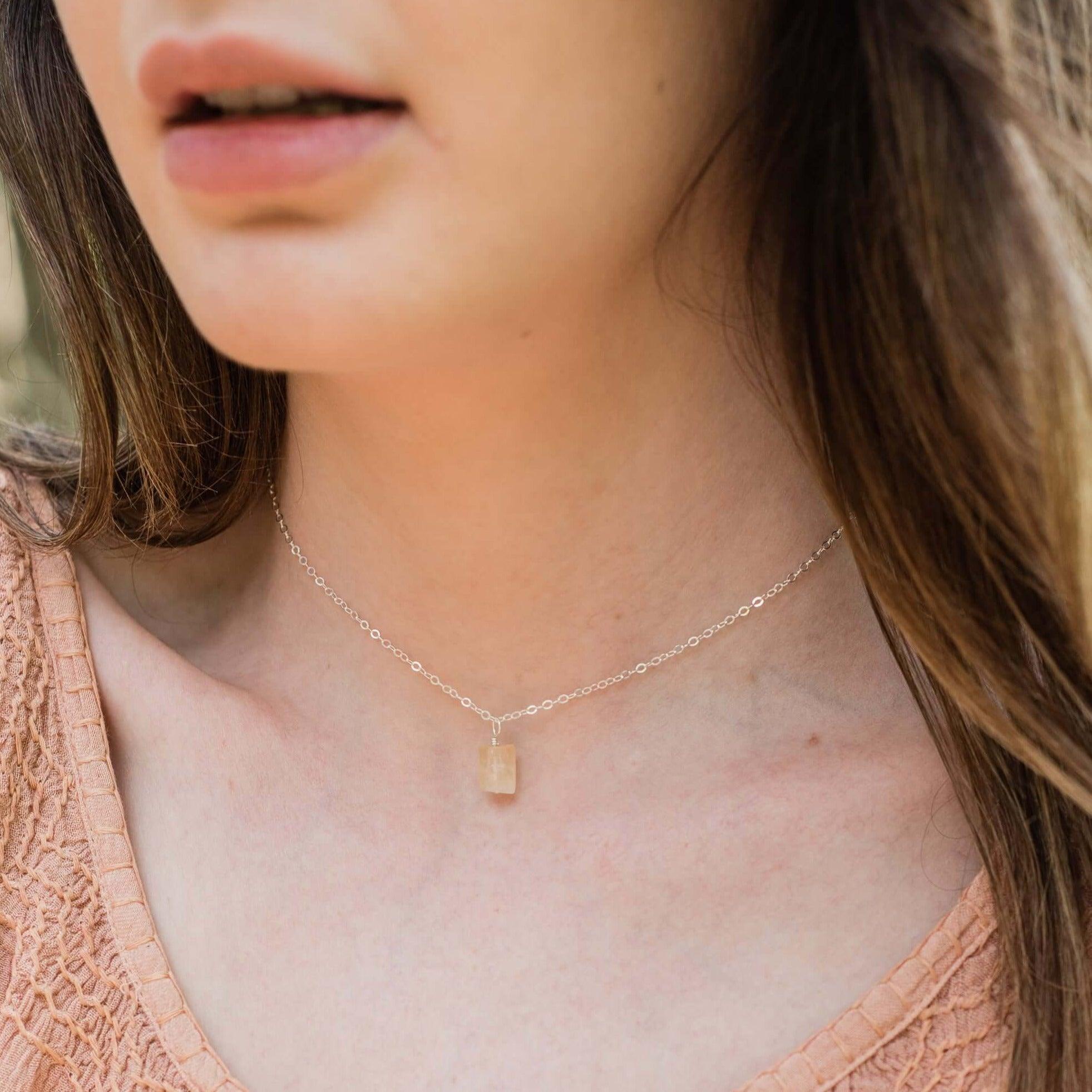 Tiny Rough Citrine Gemstone Pendant Choker - Tiny Rough Citrine Gemstone Pendant Choker - 14k Gold Fill / Cable - Luna Tide Handmade Crystal Jewellery