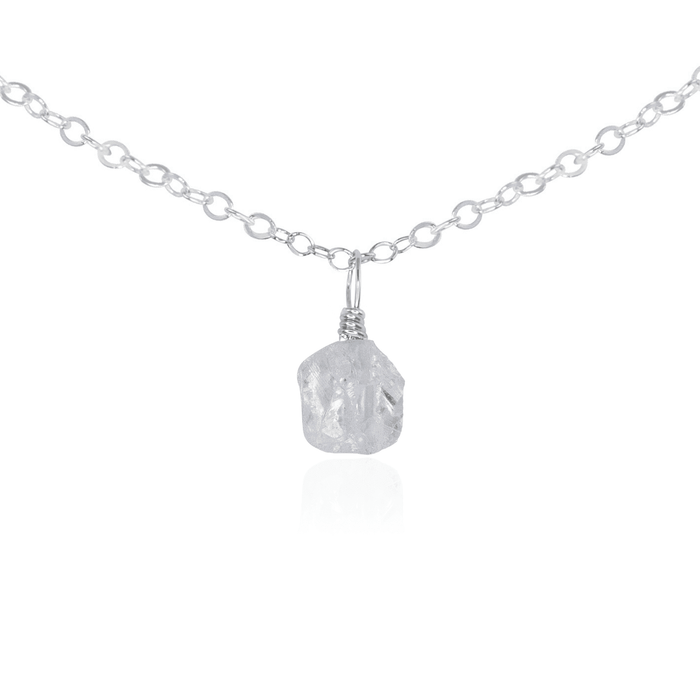 Tiny Rough Crystal Quartz Gemstone Pendant Choker - Tiny Rough Crystal Quartz Gemstone Pendant Choker - Sterling Silver / Cable - Luna Tide Handmade Crystal Jewellery