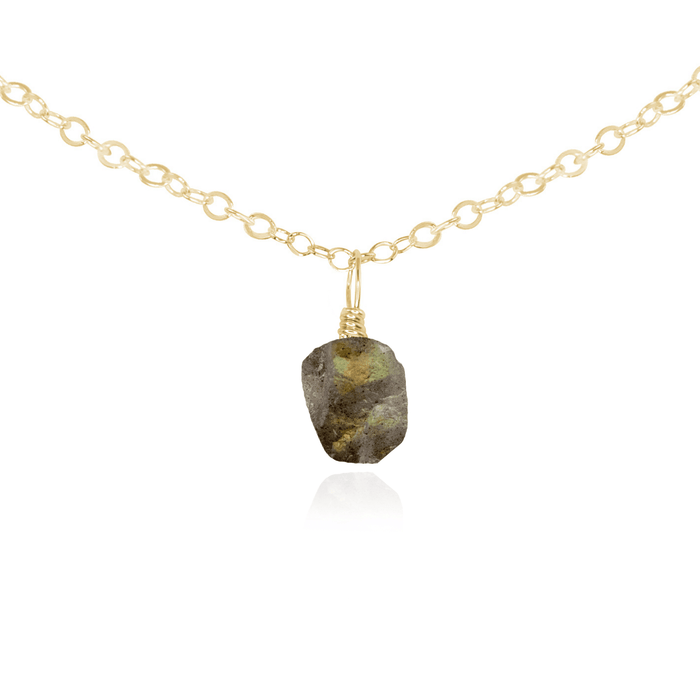 Tiny Rough Labradorite Gemstone Pendant Choker - Tiny Rough Labradorite Gemstone Pendant Choker - 14k Gold Fill / Cable - Luna Tide Handmade Crystal Jewellery