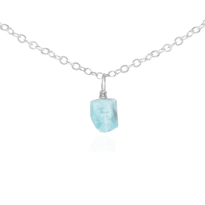 Tiny Rough Larimar Gemstone Pendant Choker - Tiny Rough Larimar Gemstone Pendant Choker - Sterling Silver / Cable - Luna Tide Handmade Crystal Jewellery