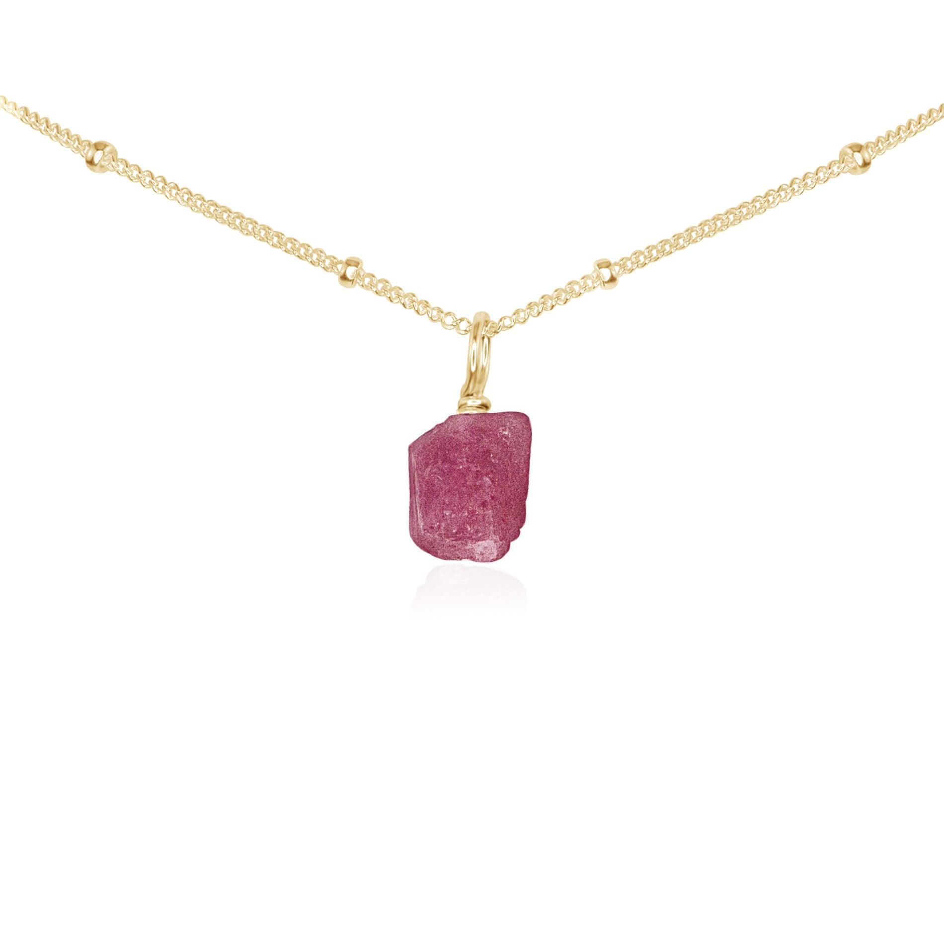 Tiny Rough Pink Tourmaline Gemstone Pendant Choker - Tiny Rough Pink Tourmaline Gemstone Pendant Choker - 14k Gold Fill / Satellite - Luna Tide Handmade Crystal Jewellery
