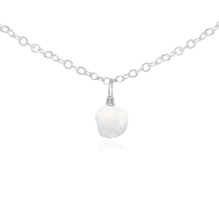 Tiny Rough Rainbow Moonstone Gemstone Pendant Choker - Tiny Rough Rainbow Moonstone Gemstone Pendant Choker - Sterling Silver / Cable - Luna Tide Handmade Crystal Jewellery