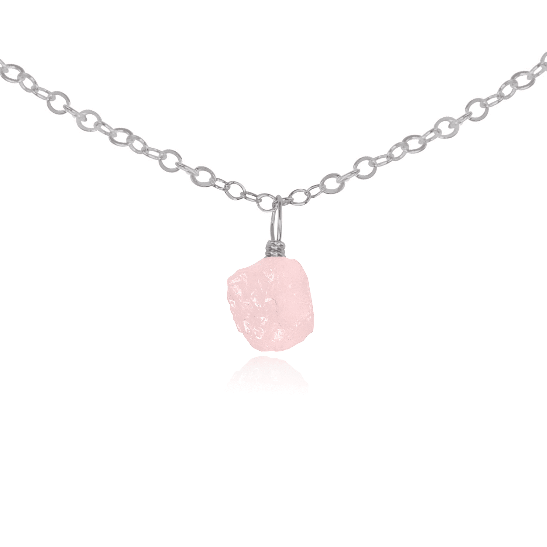 Tiny Rough Rose Quartz Gemstone Pendant Choker - Tiny Rough Rose Quartz Gemstone Pendant Choker - Stainless Steel / Cable - Luna Tide Handmade Crystal Jewellery