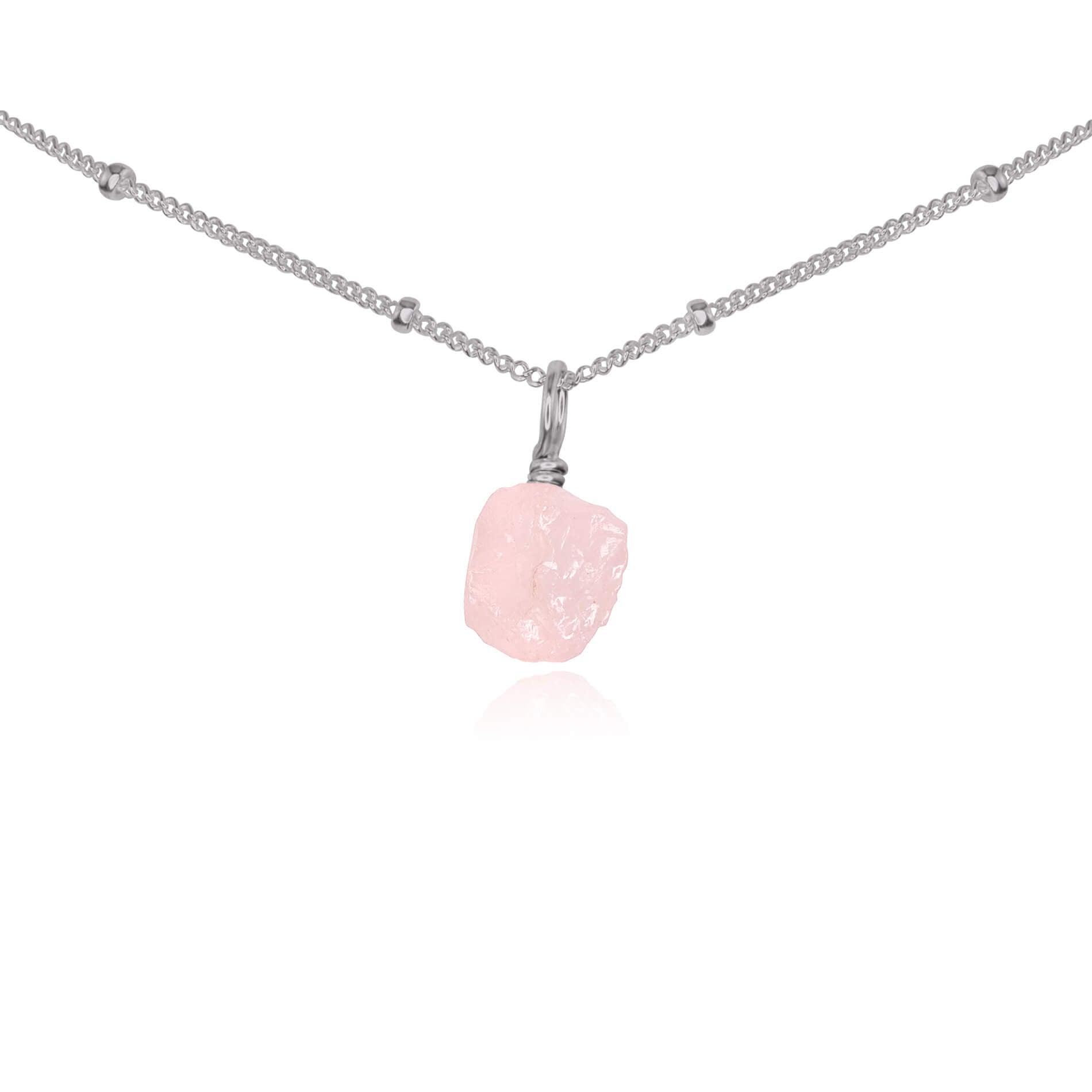 Tiny Rough Rose Quartz Gemstone Pendant Choker - Tiny Rough Rose Quartz Gemstone Pendant Choker - Stainless Steel / Satellite - Luna Tide Handmade Crystal Jewellery