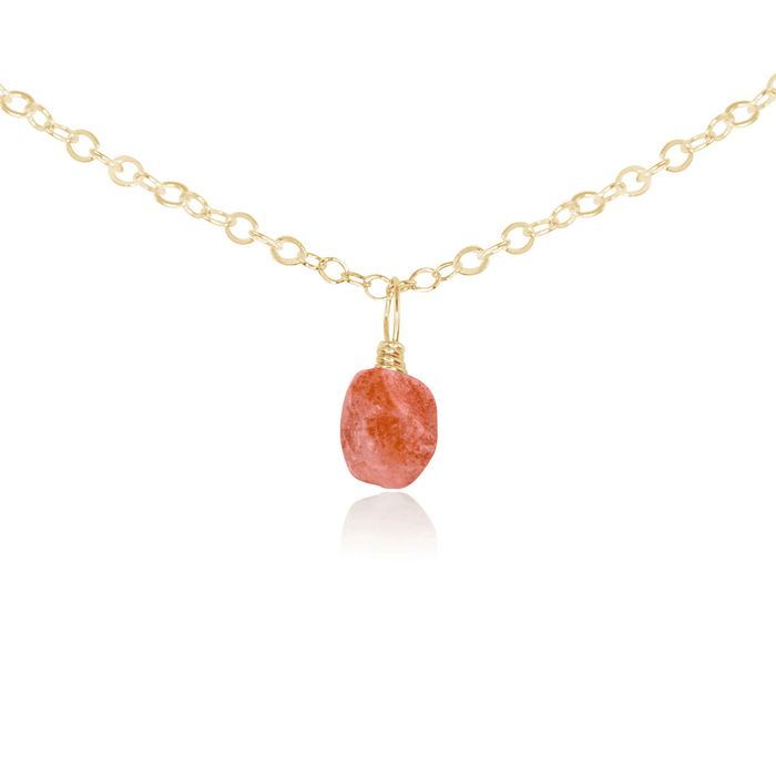 Tiny Rough Sunstone Gemstone Pendant Choker - Tiny Rough Sunstone Gemstone Pendant Choker - 14k Gold Fill / Cable - Luna Tide Handmade Crystal Jewellery
