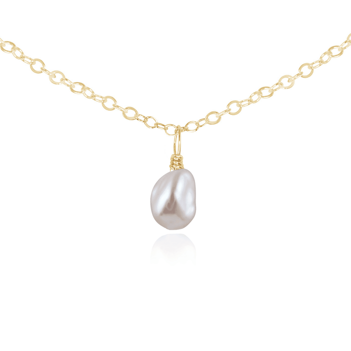 Tiny Rough White Freshwater Pearl Gemstone Pendant Choker - Tiny Rough White Freshwater Pearl Gemstone Pendant Choker - 14k Gold Fill / Cable - Luna Tide Handmade Crystal Jewellery