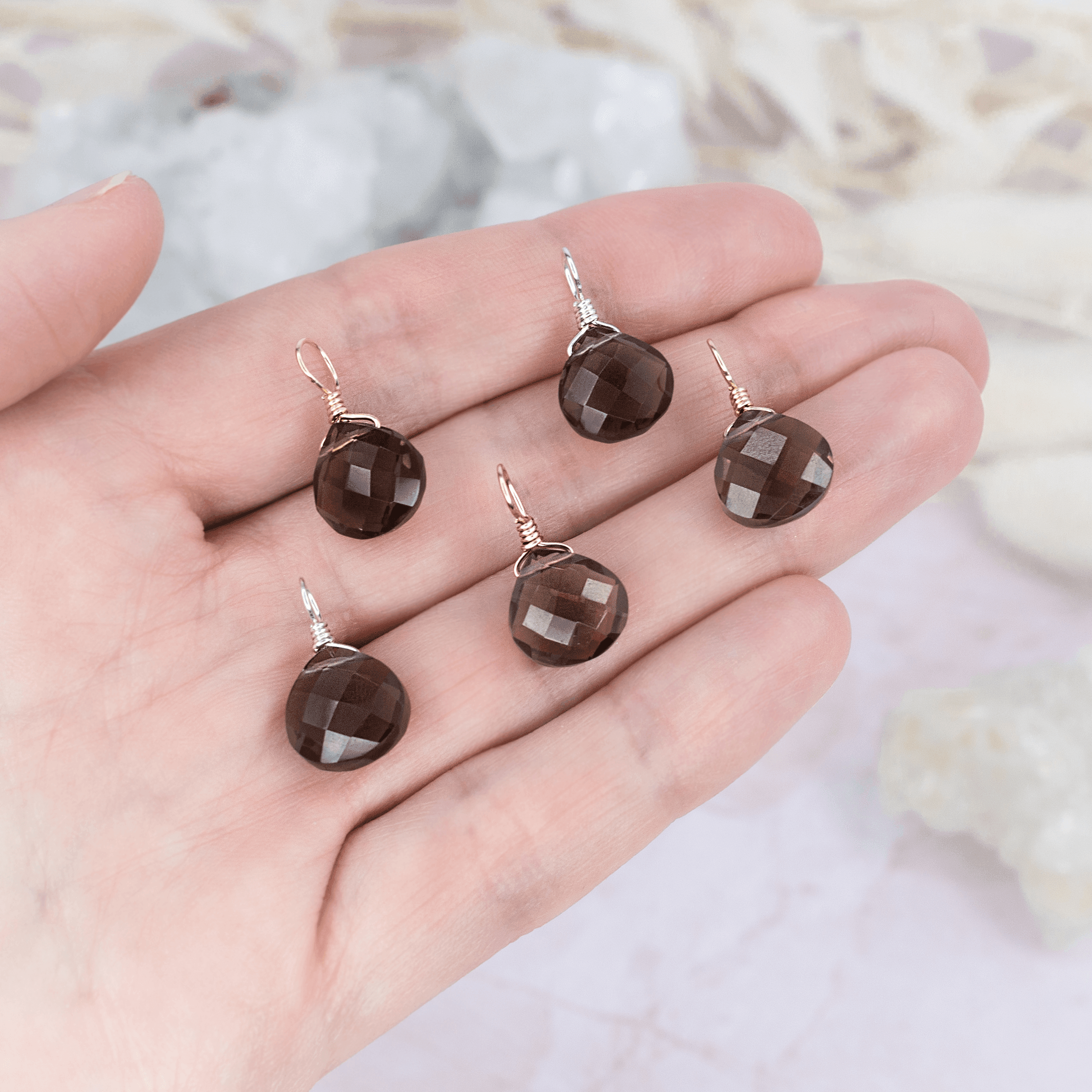 Tiny Smoky Quartz Teardrop Gemstone Pendant - Tiny Smoky Quartz Teardrop Gemstone Pendant - 14k Gold Fill - Luna Tide Handmade Crystal Jewellery