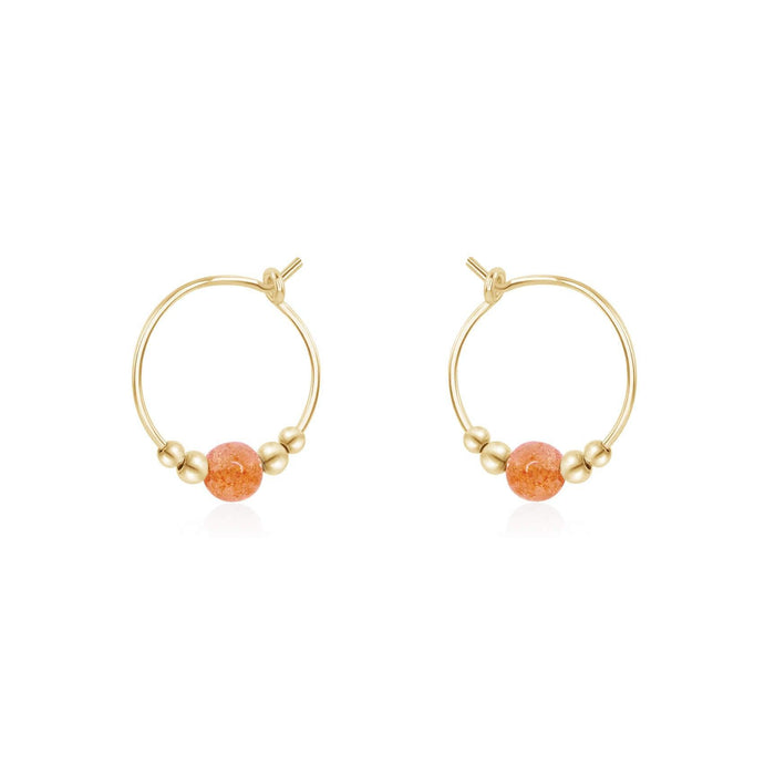 Tiny Sunstone Gemstone Bead Hoop Earrings - Tiny Sunstone Gemstone Bead Hoop Earrings - 14k Gold Fill - Luna Tide Handmade Crystal Jewellery