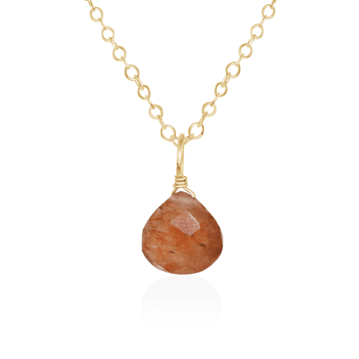 Tiny Sunstone Teardrop Necklace - Tiny Sunstone Teardrop Necklace - 14k Gold Fill / Cable - Luna Tide Handmade Crystal Jewellery